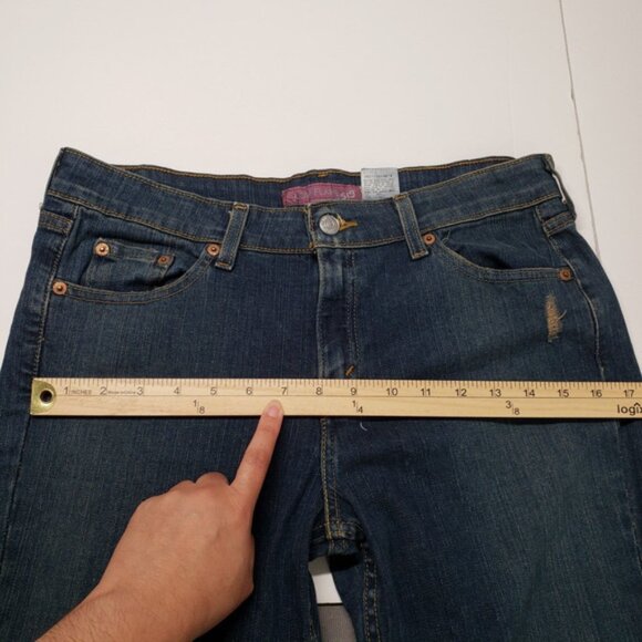 Levis 519 Flare Jeans Womens 12 Short Blue Low Rise Stretch Dark Wash Y2k Denim - Picture 7 of 16